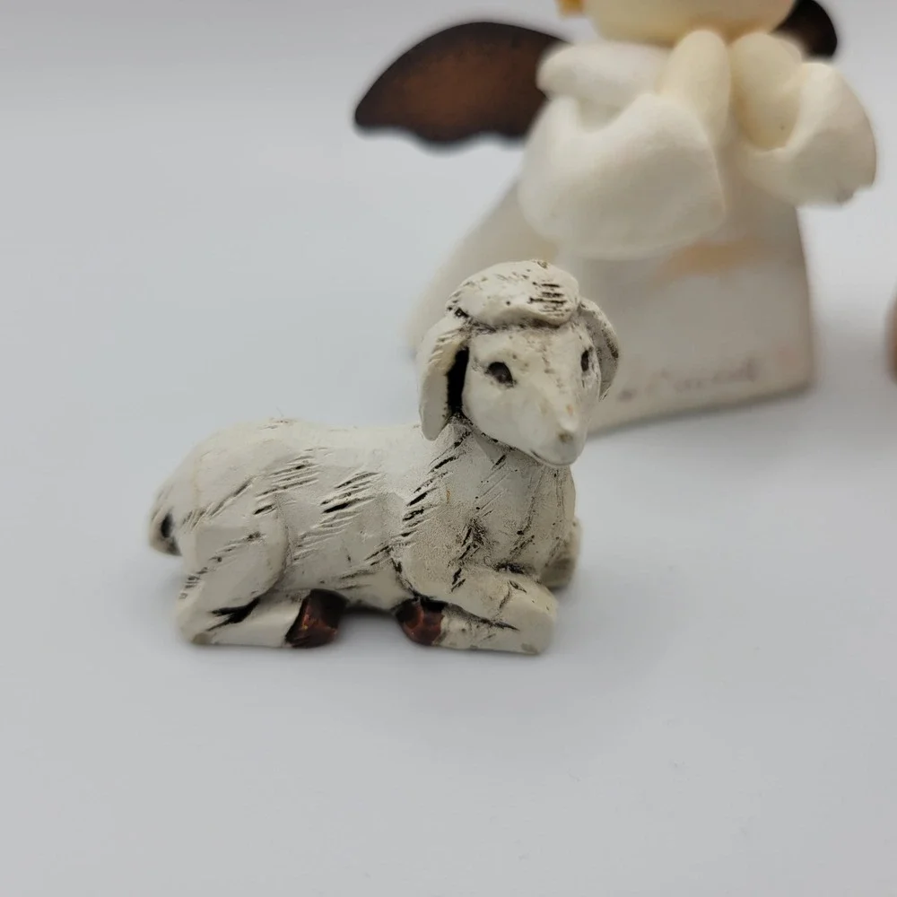 Small Nativity Shepherd‎ Angel Lamb Figurines Christmas Decor Set Replacement Pc